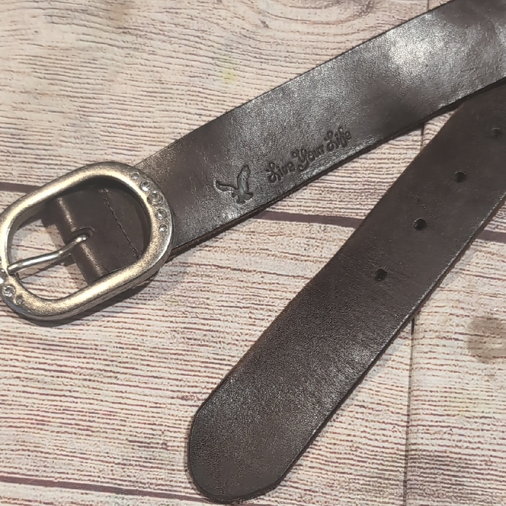American Eagle Women's Brown Leather Belt Silver Buckle Size L